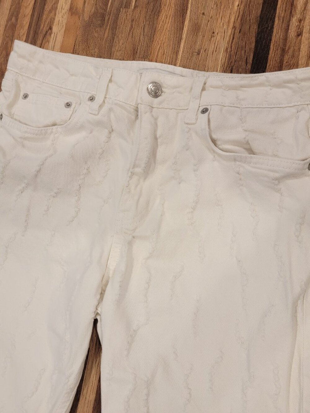 Zara White Wide Leg Distressed Jeans - Picture 4 of 12
